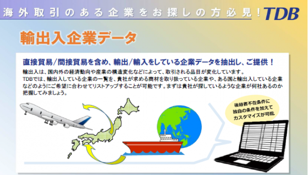 海外取引のある企業をお探しの方必見！輸出入企業データ